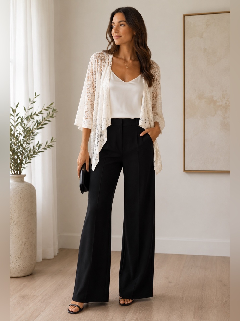 Plus size White Lace Open-Front Women's Cardigan